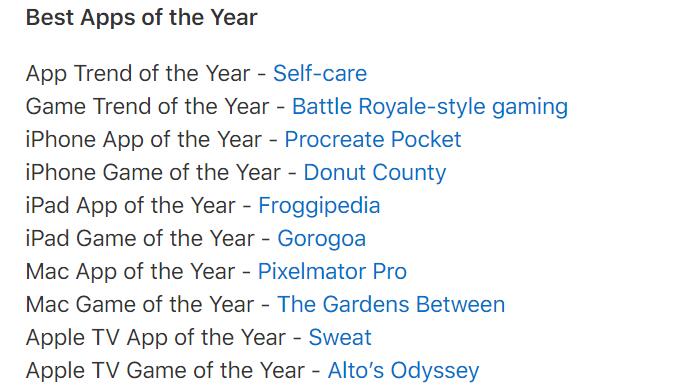 苹果2018年度最佳App榜单：自我护理和大逃杀游戏成为新趋势
