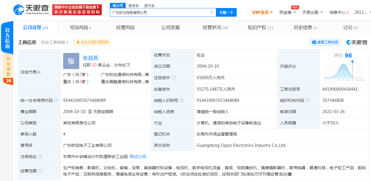 oppo联合创始人金乐亲退出广东欧加控股有限公司法定代表人及董事长