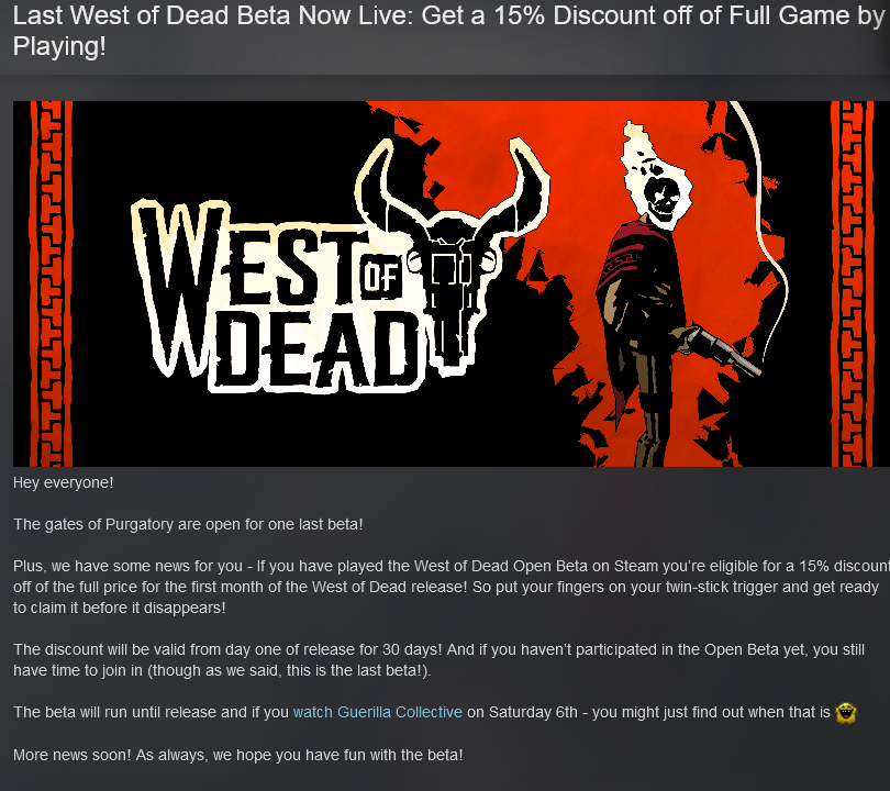 《West of Dead》公布测试版本 玩家可享首发优惠