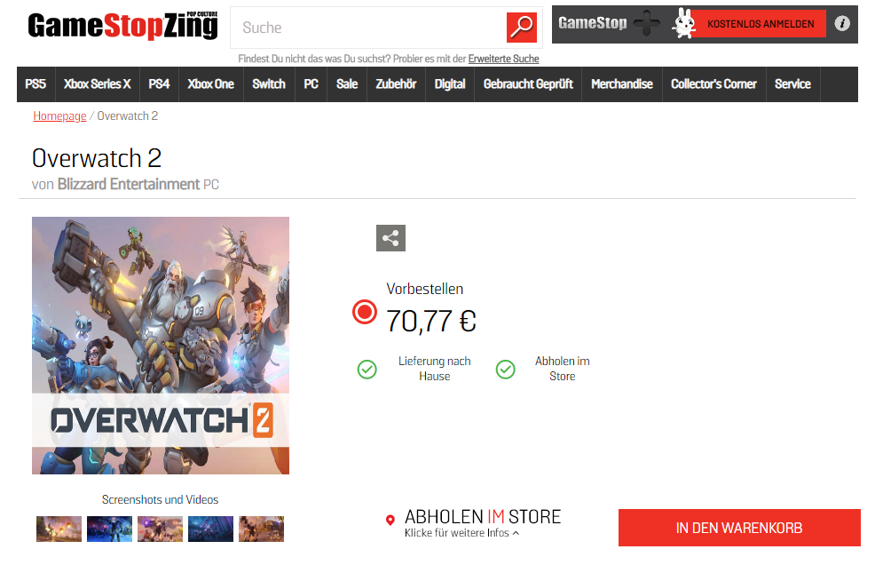 《守望先锋2》上架Gamestop.de 游戏售价70欧元