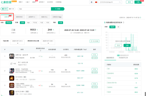 七麦数据|七麦数据首发两大新功能：全面支持iOS14系统数据、游戏版号查询