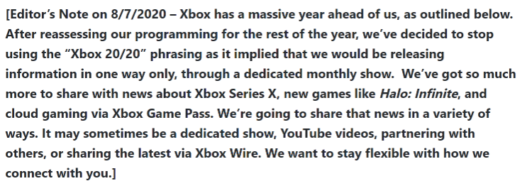 微软修改Xbox 20/20计划 将更灵活的发布最新消息
