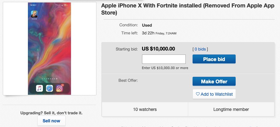 安装《堡垒之夜》的iPhone价格炒到1万美元