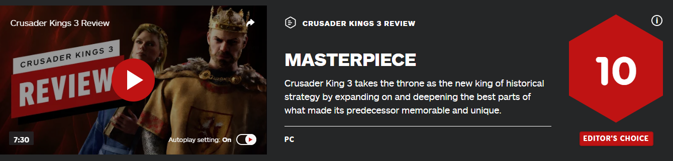 《十字军之王3》全球媒体评分解禁 IGN 10分