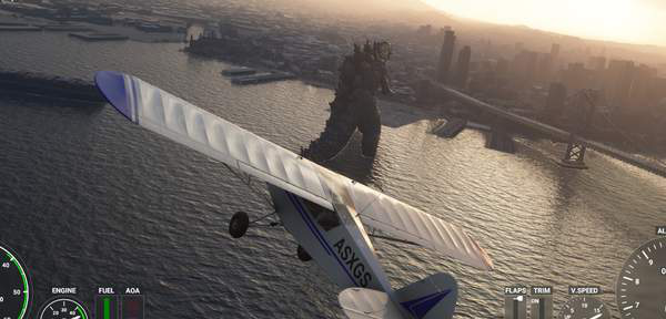 《微软飞行模拟》全新MOD 哥斯拉耸立在金门大桥