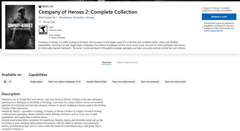 《英雄连2：完整合集》上架微软商城 近期发售