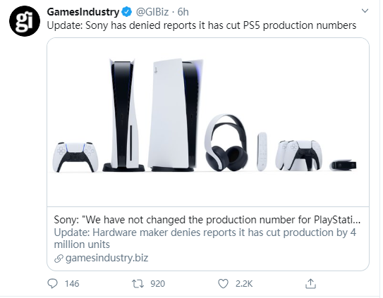 索尼|索尼否认砍掉PS5订单：没有更改过PS5产量数据