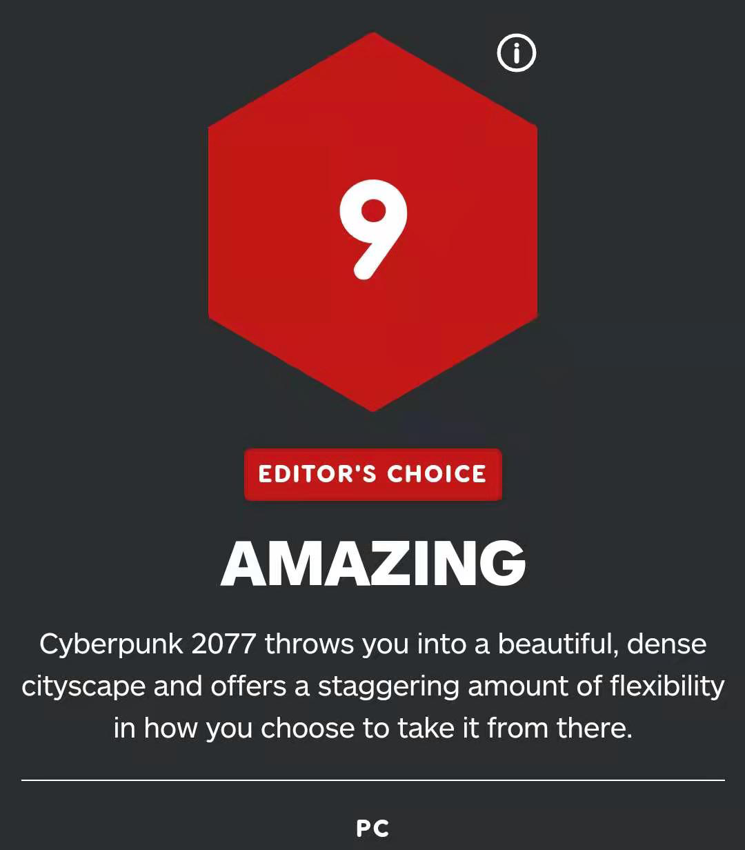 《赛博朋克2077》IGN评分出炉 高度开放的世界