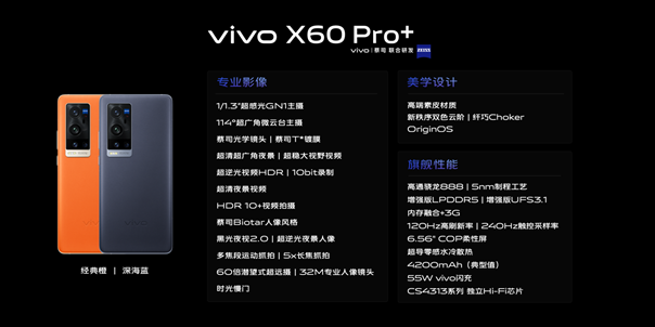 搭載雙主攝影像系統驍龍888處理器vivox60pro專業影像旗艦發佈售價